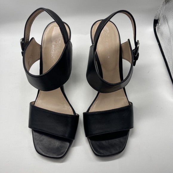 Stuart Weitzman Partilow Black Leather Sandal Sz 8 Wide - Picture 3 of 10